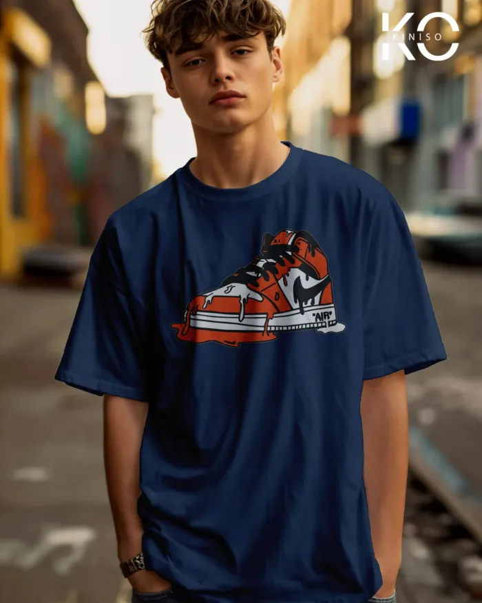 Image of Glaucous blue Color NBA Drop Shoulder T-Shirts with Nike Air Shoe Printed for Basketball Lovers