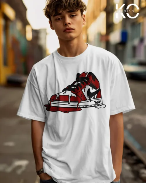 Image of White Color NBA Drop Shoulder T-Shirts with Nike Air Shoe Printed for Basketball Lovers