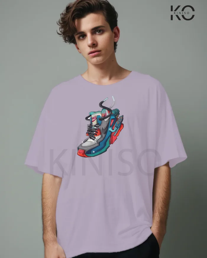 Image of Light Purple Color NBA Drop Shoulder T-Shirts with Nike Shoe Printed for Basketball Lovers