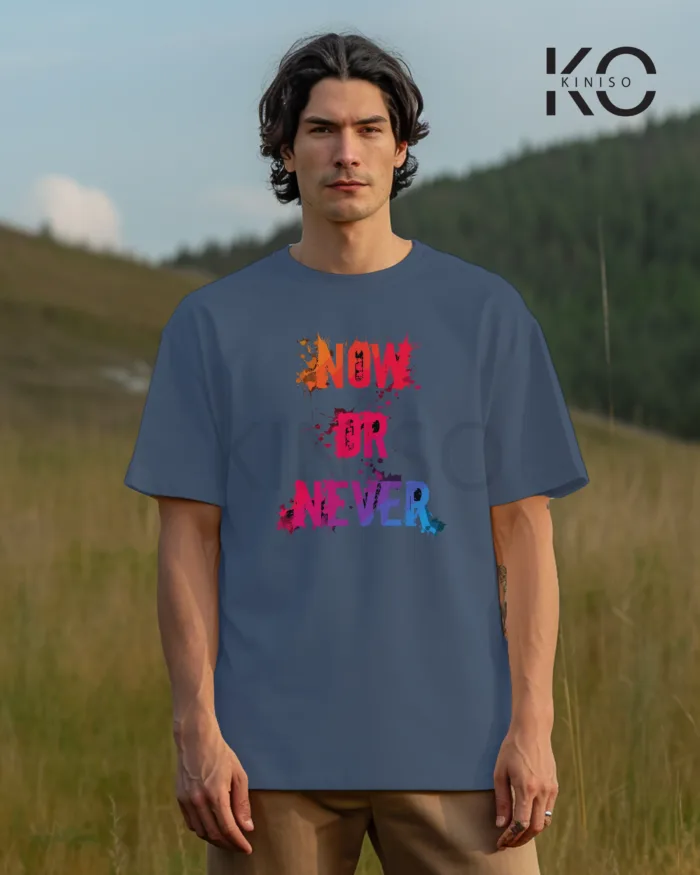 T shirt gym with Now or Never Design printed for men - Image 8