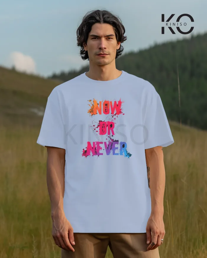 T shirt gym with Now or Never Design printed for men - Image 4
