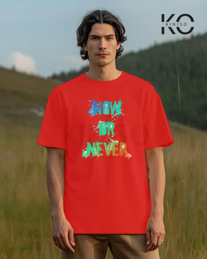 T shirt gym with Now or Never Design printed for men - Image 3