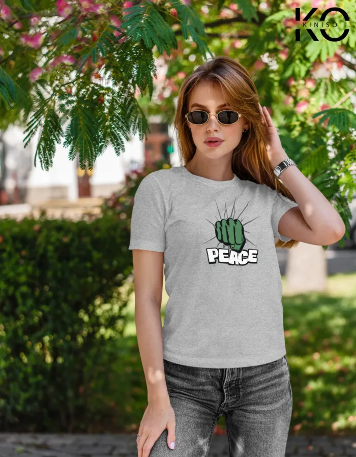 Round Neck Half Sleeve T-Shirt for Women – Designer - Peace
