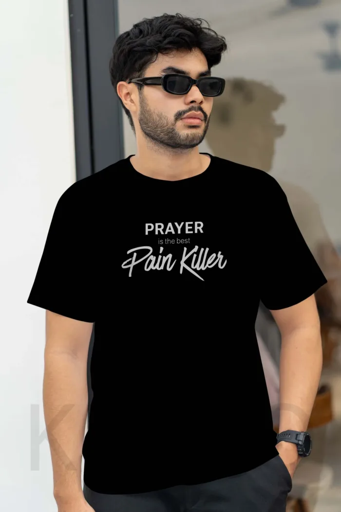Islamic T-shirt - Prayer Is The Best Pain Killer - Modest Men's Crew Neck Half Sleeve tshirt in BD - Image 2