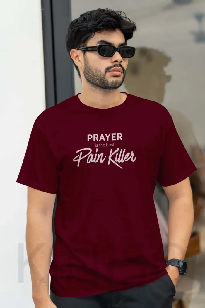 Islamic T-shirt - Prayer Is The Best Pain Killer - Modest Men's Crew Neck Half Sleeve tshirt in BD