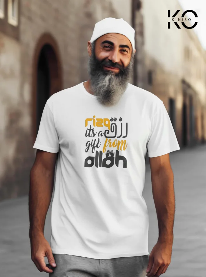 Islamic T-shirt - Rizq Is A Gift From Allah - Modest Men's Crew Neck Half Sleeve tshirt in Bangladesh