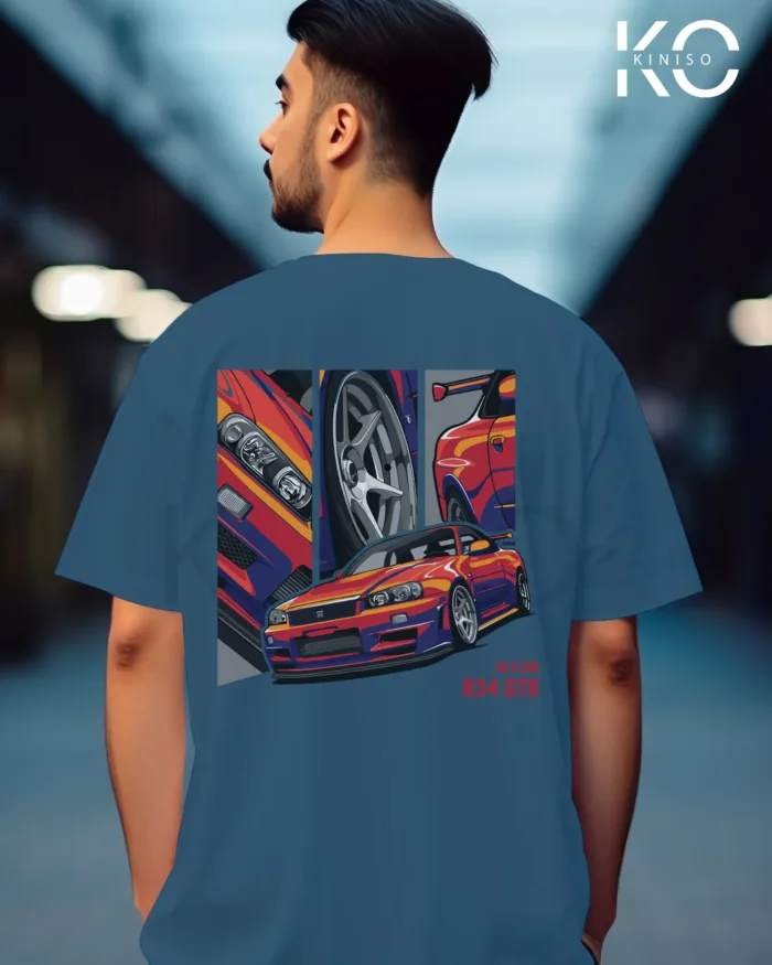 Graphic vehicle t shirts for males with Skyline R34 Design Printed - Image 15