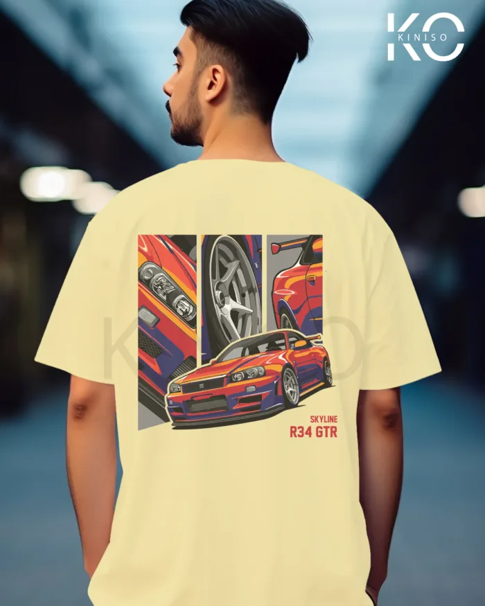 Graphic vehicle t shirts for males with Skyline R34 Design Printed - Image 11