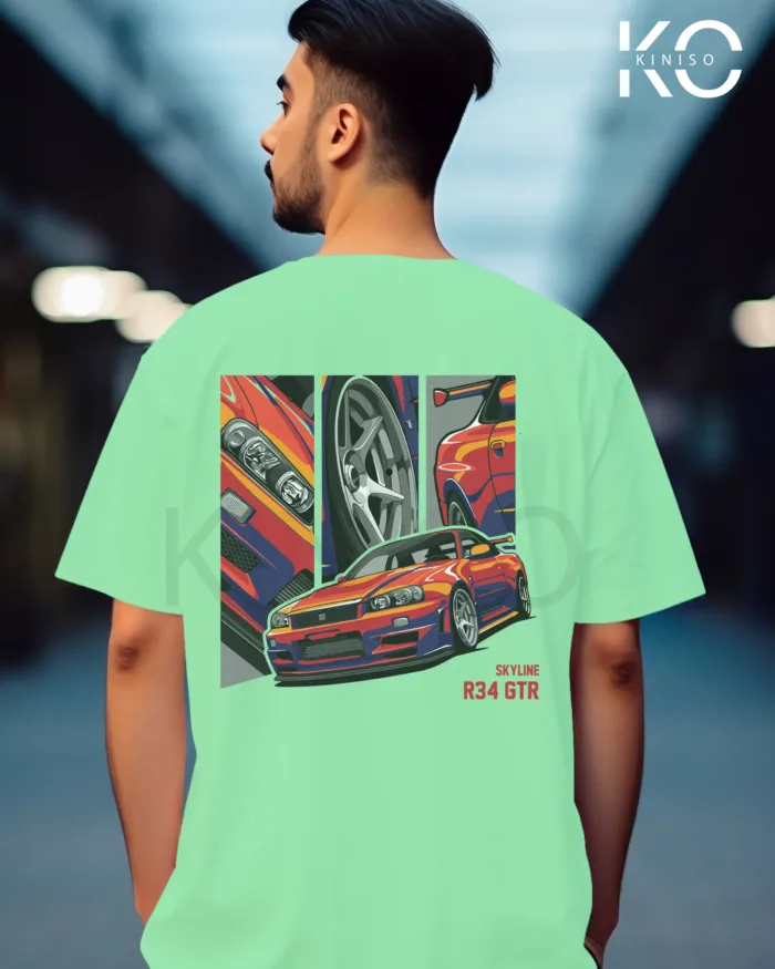 Graphic vehicle t shirts for males with Skyline R34 Design Printed - Image 9