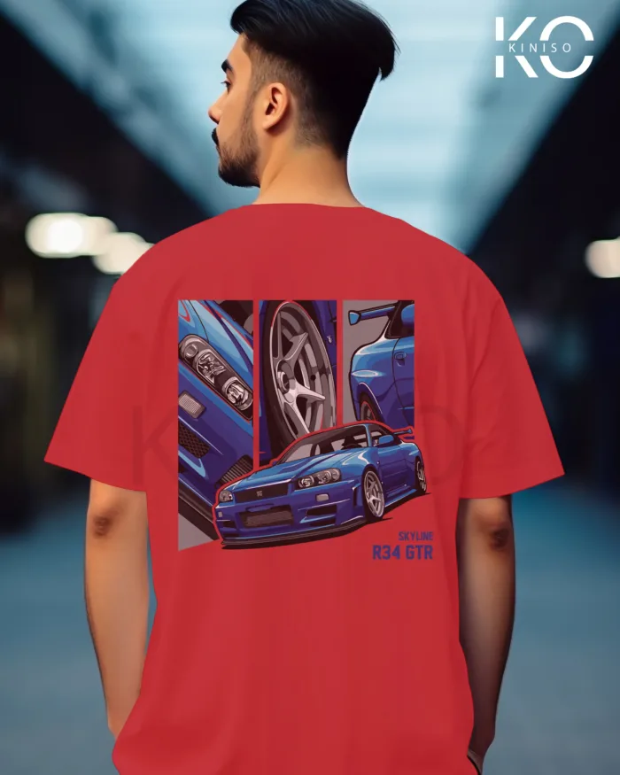 Graphic vehicle t shirts for males with Skyline R34 Design Printed - Image 7