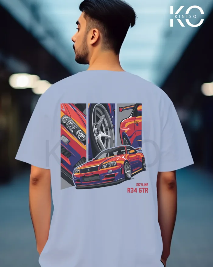 Graphic vehicle t shirts for males with Skyline R34 Design Printed - Image 5