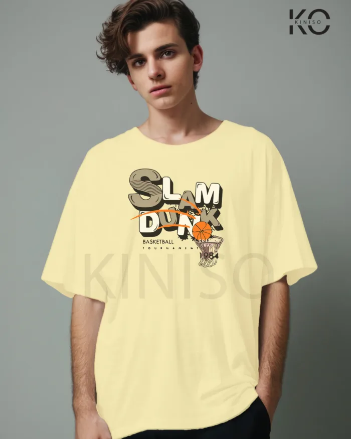Image of Off White Color NBA Drop Shoulder T-Shirts with Slum Dunk 1984 Printed for Basketball Lovers