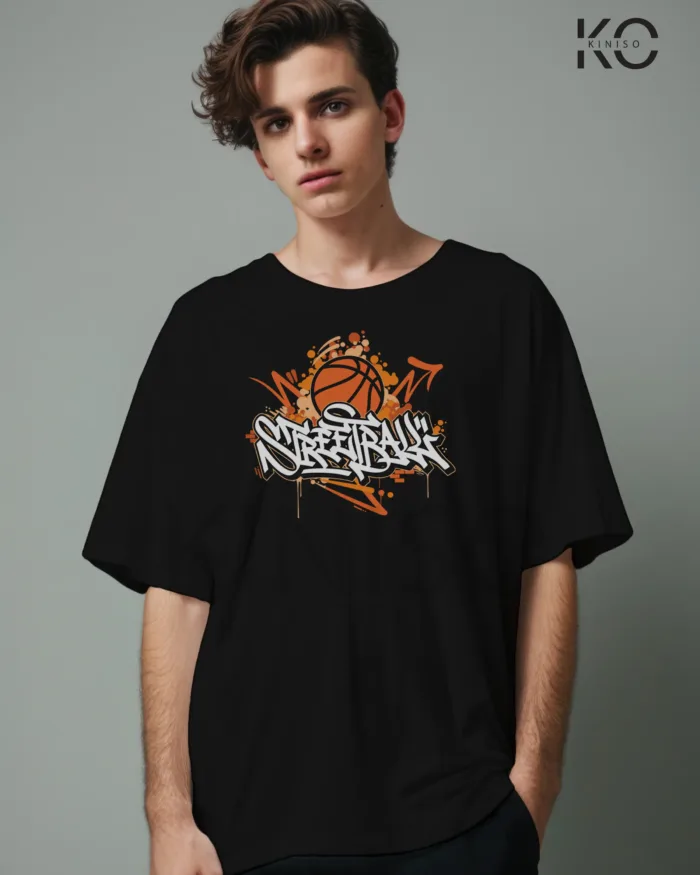 Image of Black Color NBA Drop Shoulder T-Shirts with Street Basketball Printed for Basketball Lovers