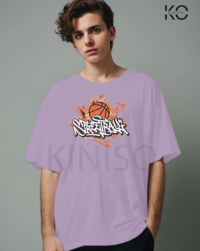 Image of Light Purple Color NBA Drop Shoulder T-Shirts with Street Basketball Printed for Basketball Lovers