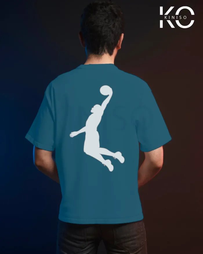 Image of Glaucous Blue Color NBA Drop Shoulder T-Shirts with Throw it Down Printed for Basketball Lovers