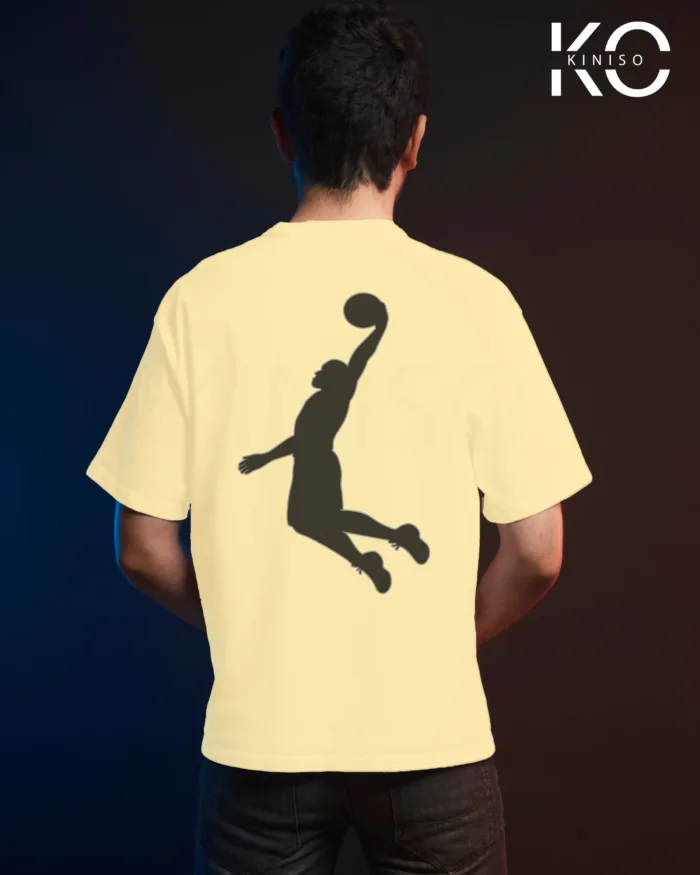 Image of Off White Color NBA Drop Shoulder T-Shirts with Throw it Down Printed for Basketball Lovers