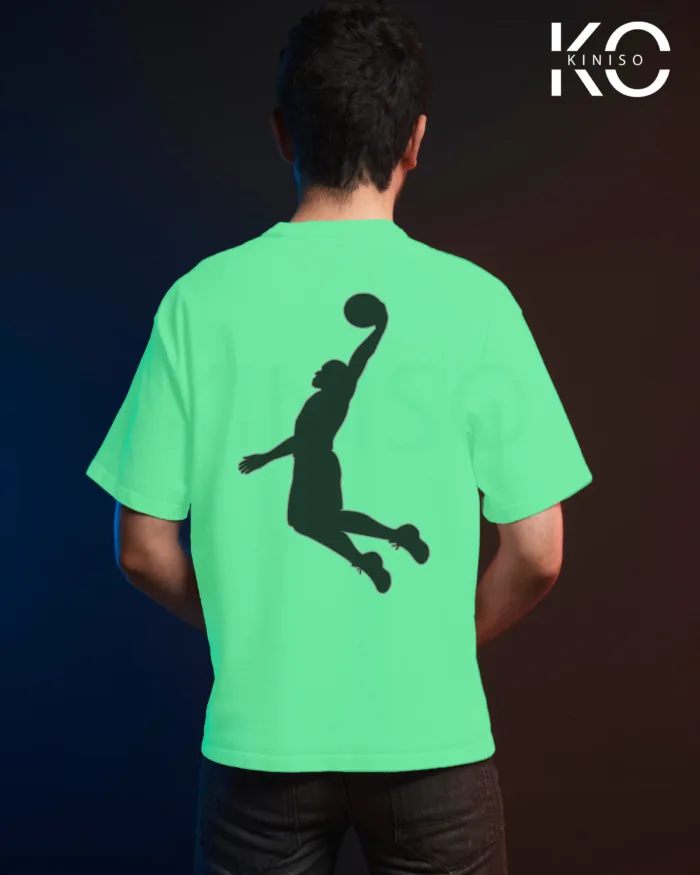 Image of Pastel Mint Color NBA Drop Shoulder T-Shirts with Throw it Down Printed for Basketball Lovers