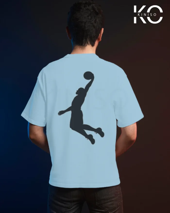 Image of Sky Blue Color NBA Drop Shoulder T-Shirts with Throw it Down Printed for Basketball Lovers