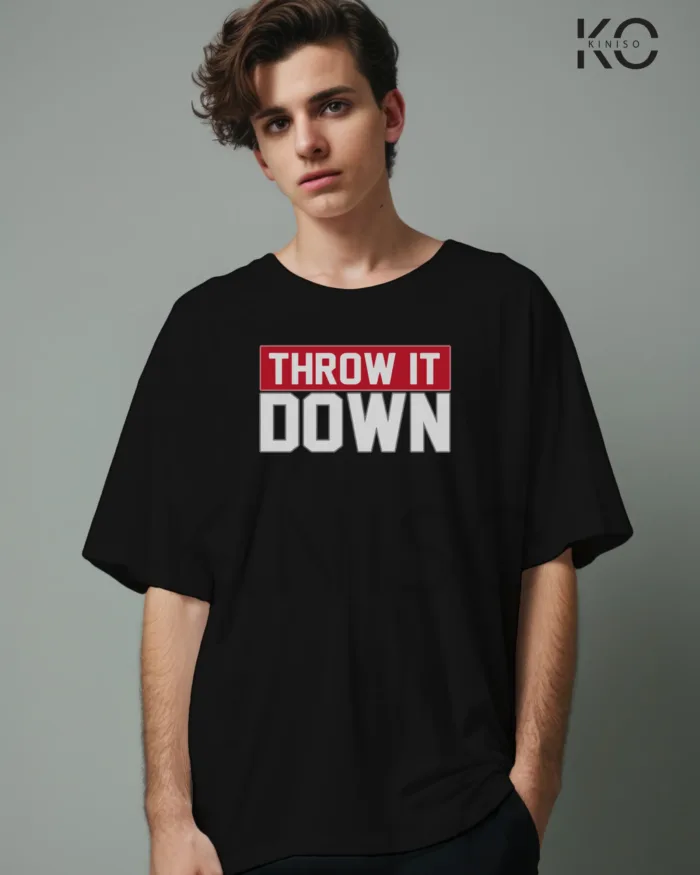 Image of Black Color NBA Drop Shoulder T-Shirts with Throw it Down Printed for Basketball Lovers