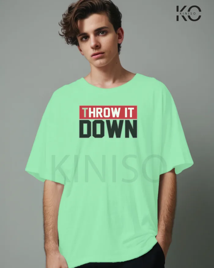 Image of Pastel Mint Color NBA Drop Shoulder T-Shirts with Throw it Down Printed for Basketball Lovers