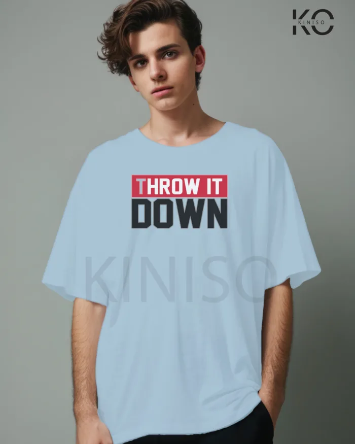 Image of Sky Blue Color NBA Drop Shoulder T-Shirts with Throw it Down Printed for Basketball Lovers