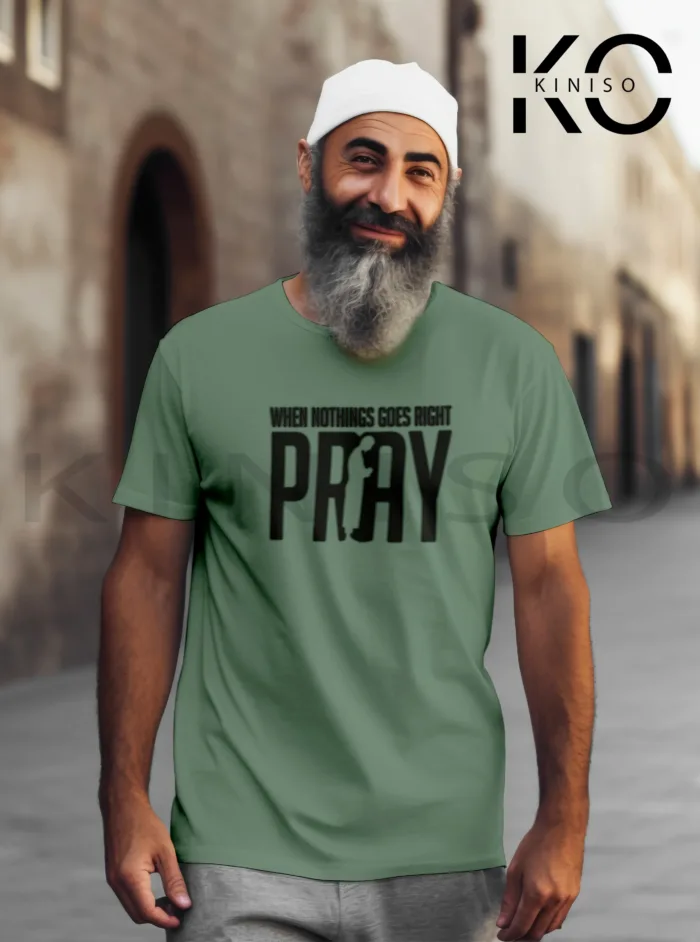 Islamic T-shirt - When Nothing Goes Right Pray - Modest Men's Crew Neck Half Sleeve tshirt in BD - Image 5