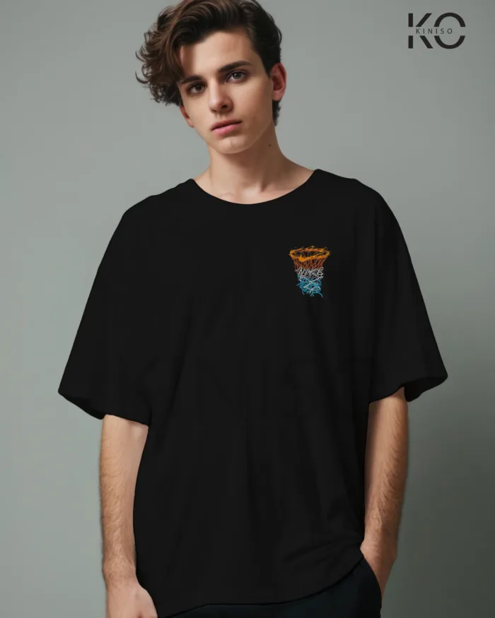 Image of Black Color NBA Drop Shoulder T-Shirts with Work Hard Play Harder Printed for Basketball Lovers