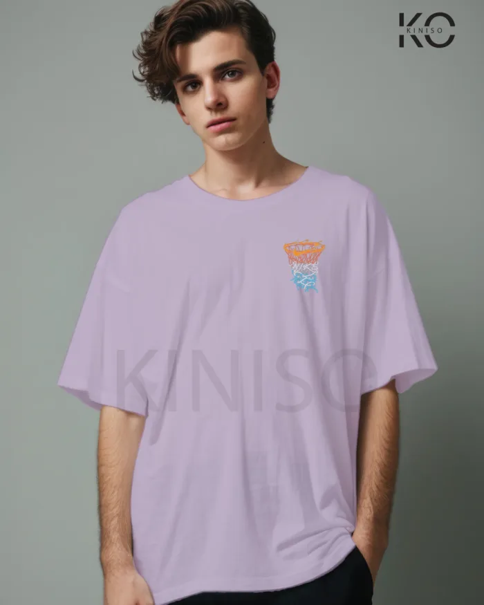 Image of Light Purple Color NBA Drop Shoulder T-Shirts with Work Hard Play Harder Printed for Basketball Lovers