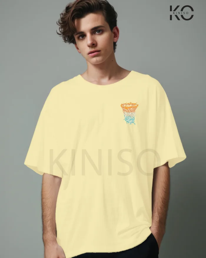 Image of Off White Color NBA Drop Shoulder T-Shirts with Work Hard Play Harder Printed for Basketball Lovers