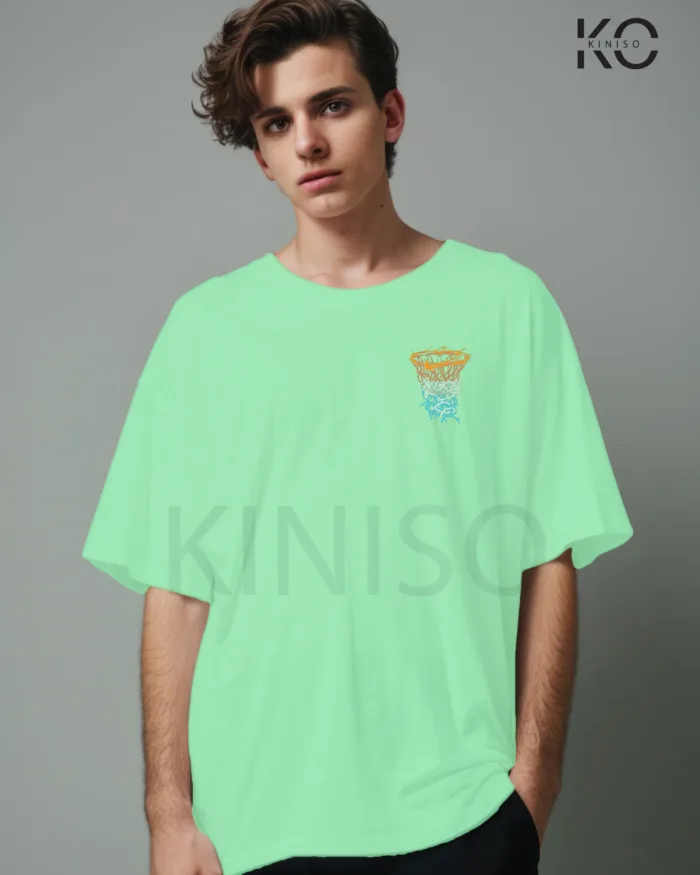 Image of Pastel Mint Color NBA Drop Shoulder T-Shirts with Work Hard Play Harder Printed for Basketball Lovers