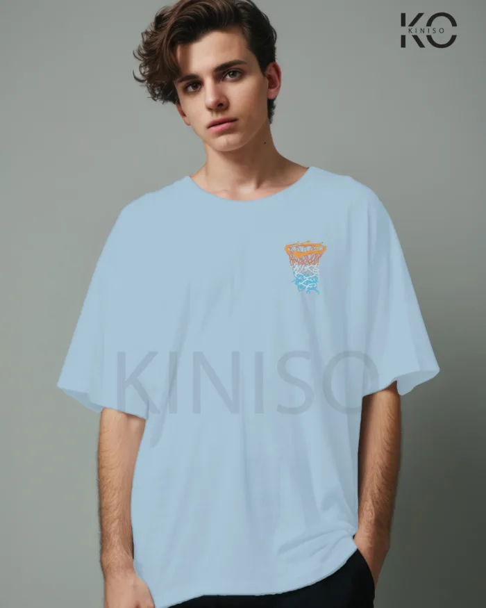 Image of Sky Blue Color NBA Drop Shoulder T-Shirts with Work Hard Play Harder Printed for Basketball Lovers
