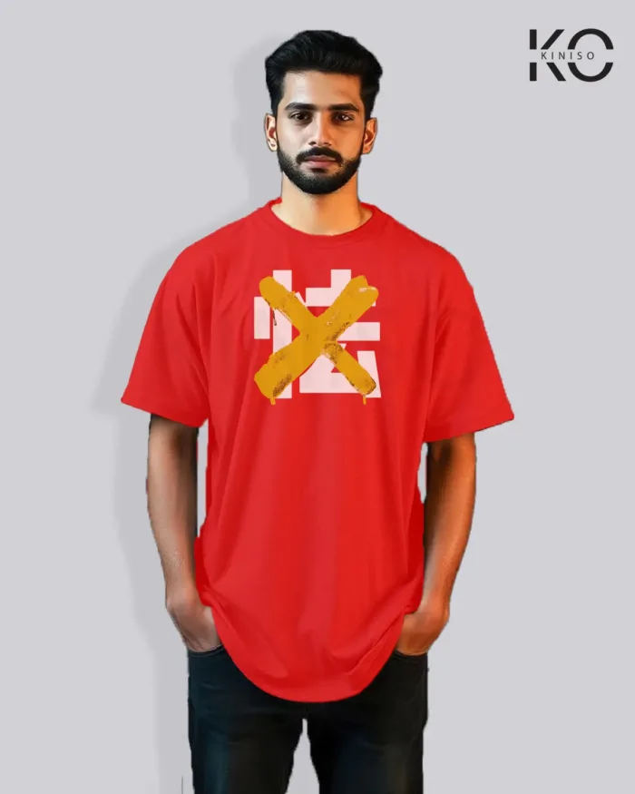 Drop Shoulder X Cross Printed Graffiti T-Shirts for Men - Image 3