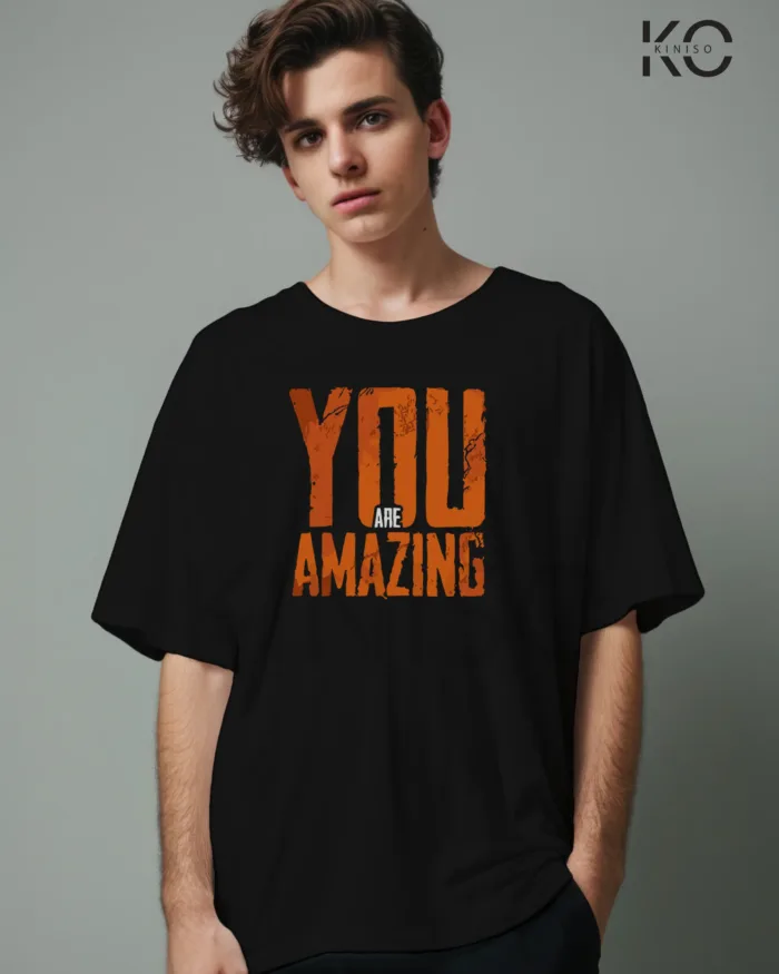 Drop Shoulder Gym themed T-Shirt for Men With You are Amazing Print