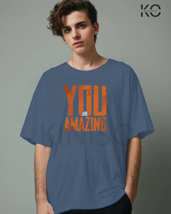 Drop Shoulder Gym themed T-Shirt for Men With You are Amazing Print - Image 8