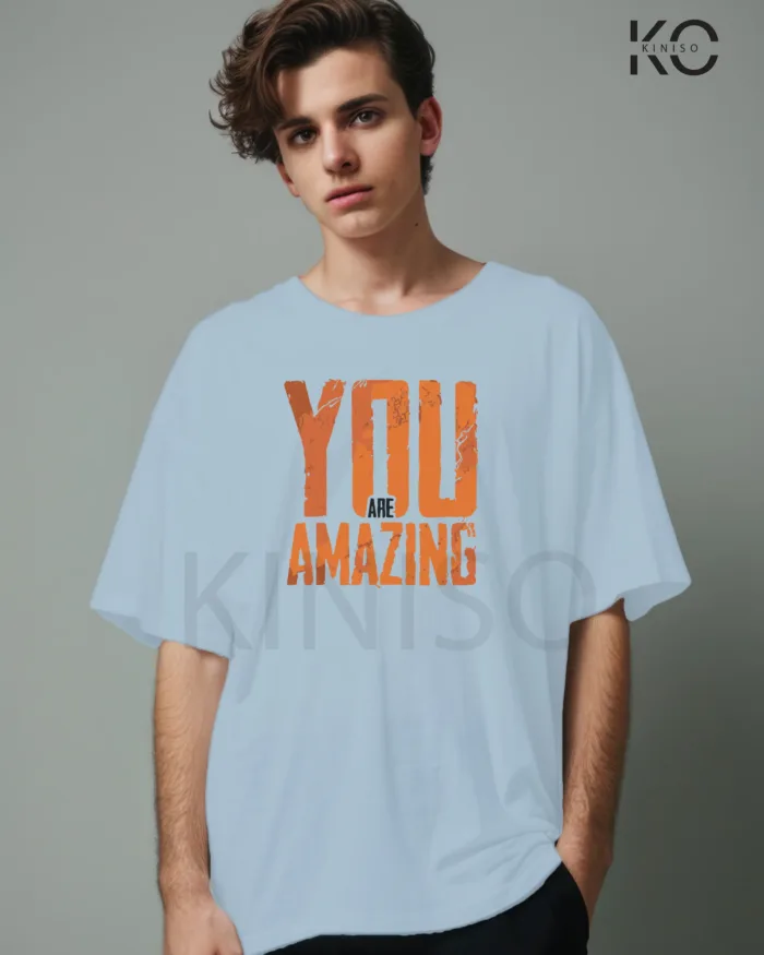 Drop Shoulder Gym themed T-Shirt for Men With You are Amazing Print - Image 4