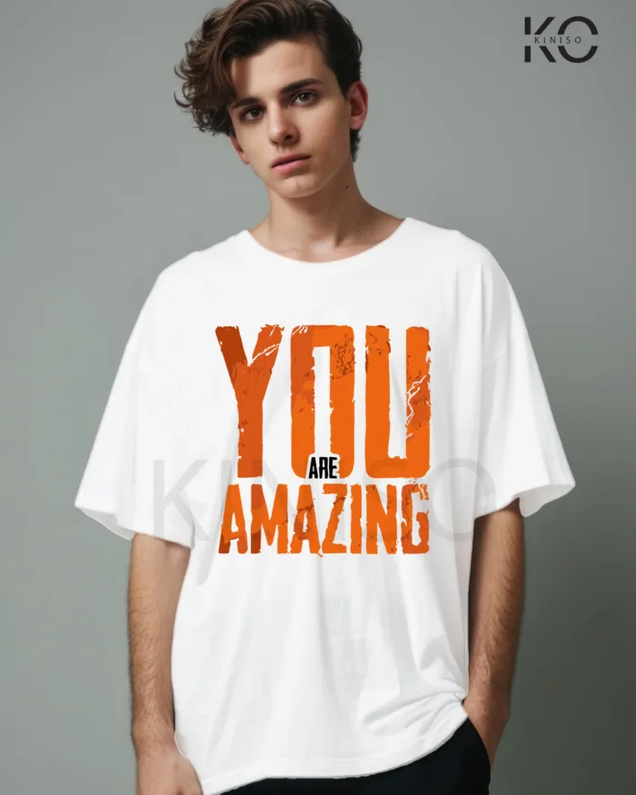 Drop Shoulder Gym themed T-Shirt for Men With You are Amazing Print - Image 2