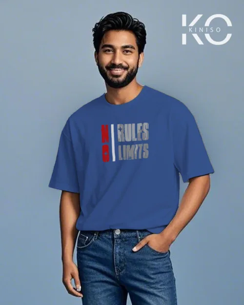 Image of Glaucous Blue color drop shoulder GYM t shirt with No Limit design for men
