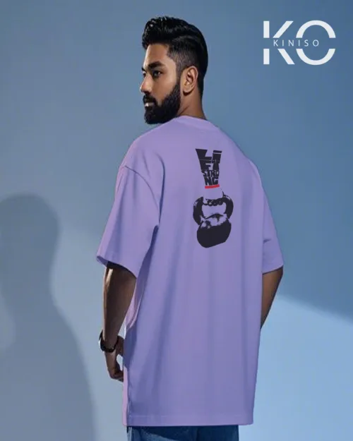 Image of Light Purple Color drop shoulder GYM T shirt with Lift Strong dessign print for men Back