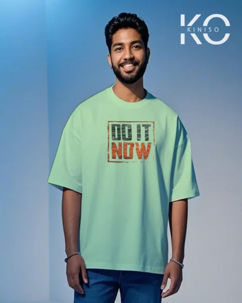 Image of Pastal Mint color Drop shoulder GYM t shirt with Do it Now Print for men