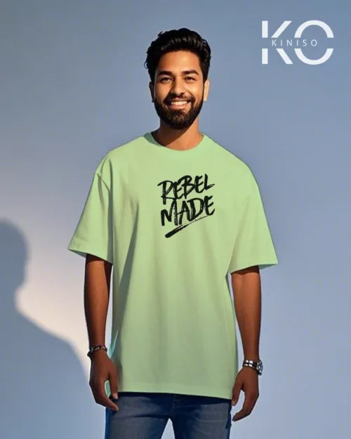 Image of Pastal Mint color deop shoulder GYM T shirt with Rebel Made design printed for men