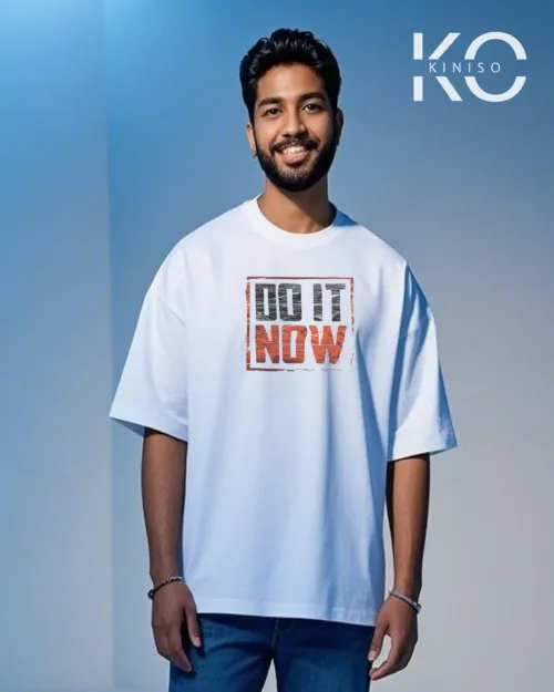 Image of White color Drop shoulder GYM t shirt with Do it Now Print for men