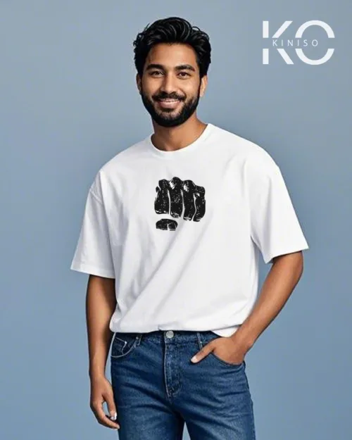 Image of White color drop shoulder GYM t shirt with Punch Design Print for Men