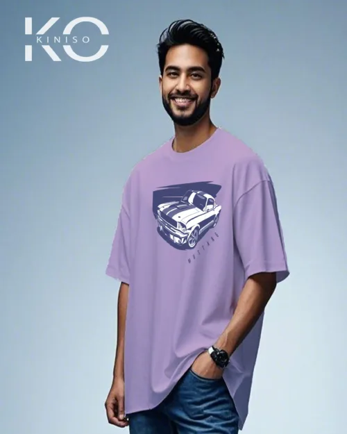 Light Purple Color Car t shirt with Mustang design print for car lovers