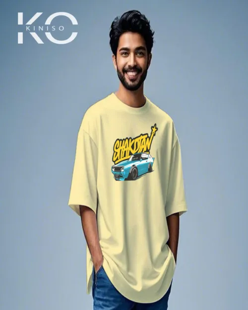 Off White Color Car t shirt with Shakotan design print for car lovers