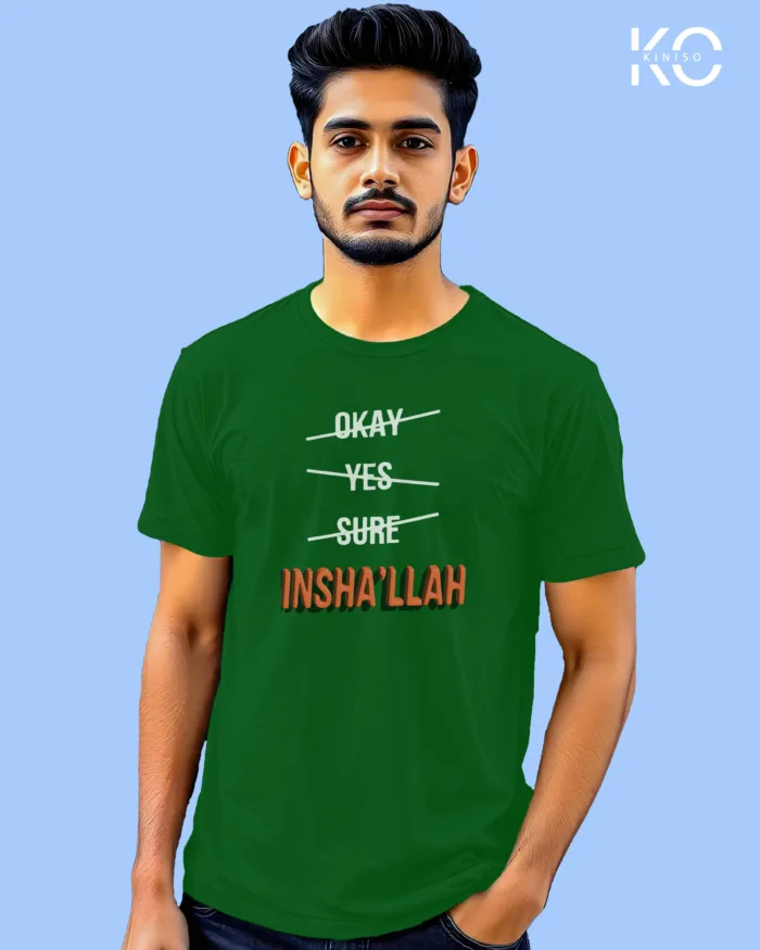 Cool Islamic T-shirt Design - InshAllah - Modest Men's Crew Neck Half Sleeve tshirt in BD - Image 7