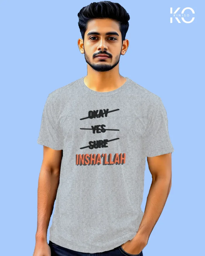 Cool Islamic T-shirt Design - InshAllah - Modest Men's Crew Neck Half Sleeve tshirt in BD - Image 6