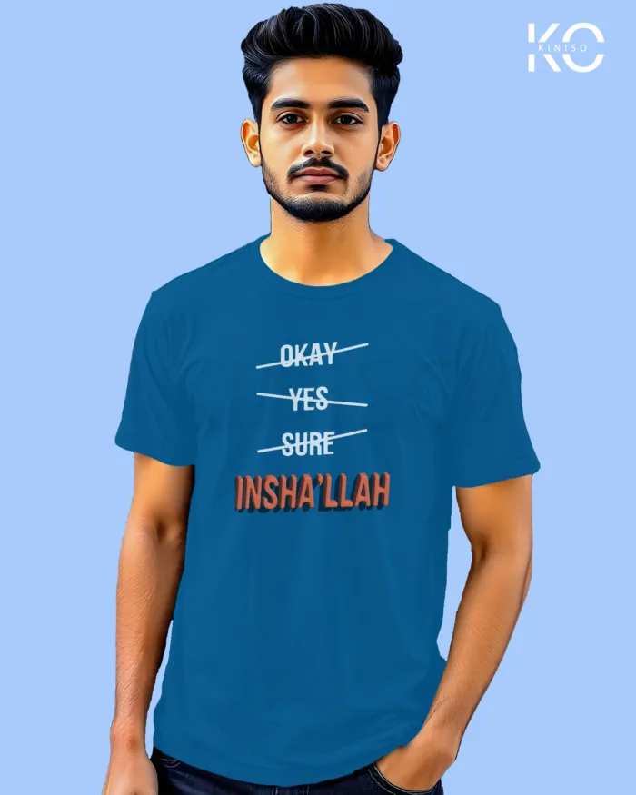 Cool Islamic T-shirt Design - InshAllah - Modest Men's Crew Neck Half Sleeve tshirt in BD - Image 4
