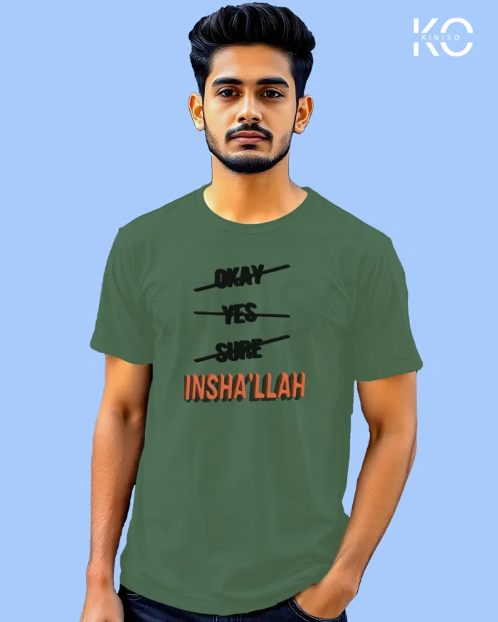 Cool Islamic T-shirt Design - InshAllah - Modest Men's Crew Neck Half Sleeve tshirt in BD - Image 3
