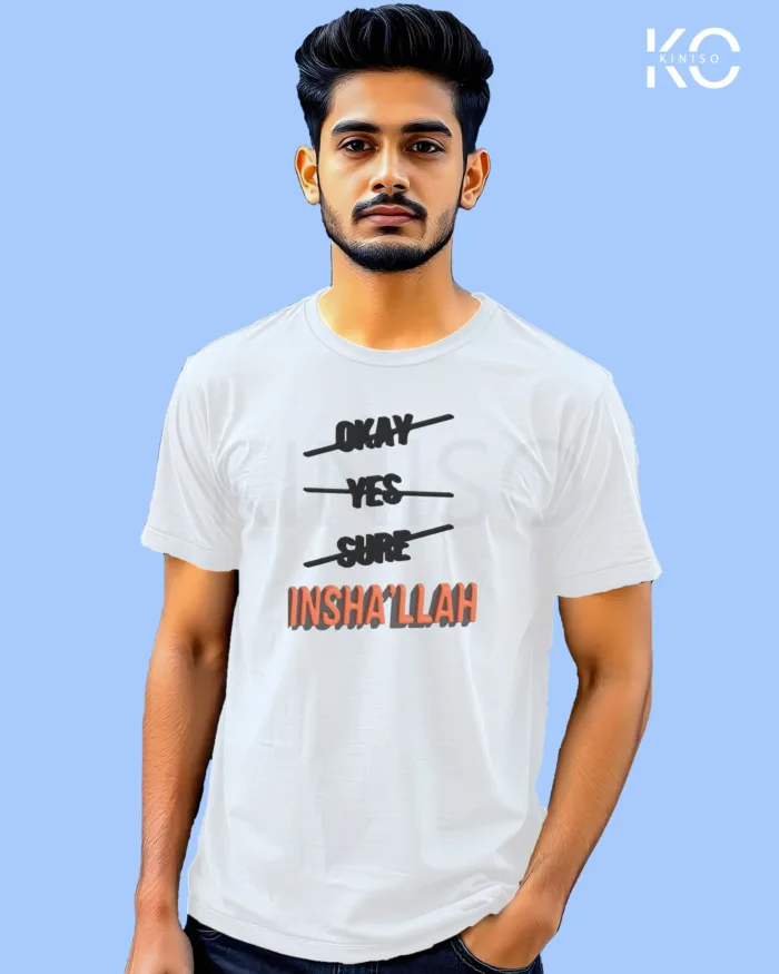 Cool Islamic T-shirt Design - InshAllah - Modest Men's Crew Neck Half Sleeve tshirt in BD