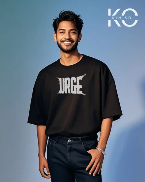 image of Black color drop shoulder GYM t shirt with Urge text printed for men